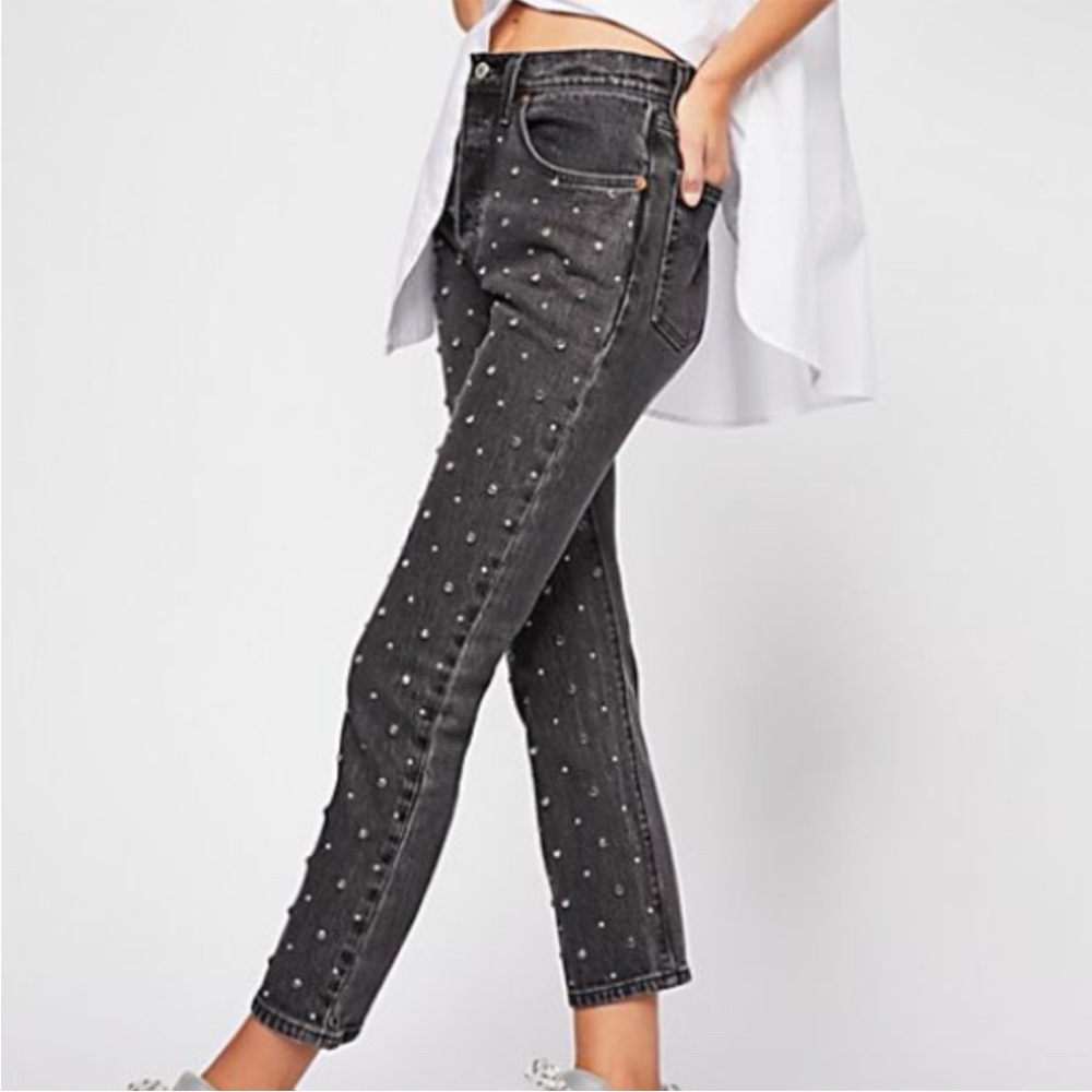 Levi’s NWT 501 Premium Original Cropped Studded Pants 25 Black High Straight